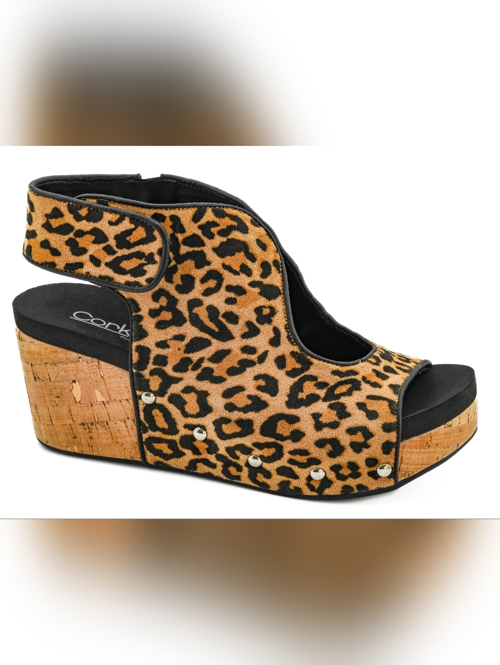 Corkys Leopard Print Cork Wedge Sandal - Brown/Black